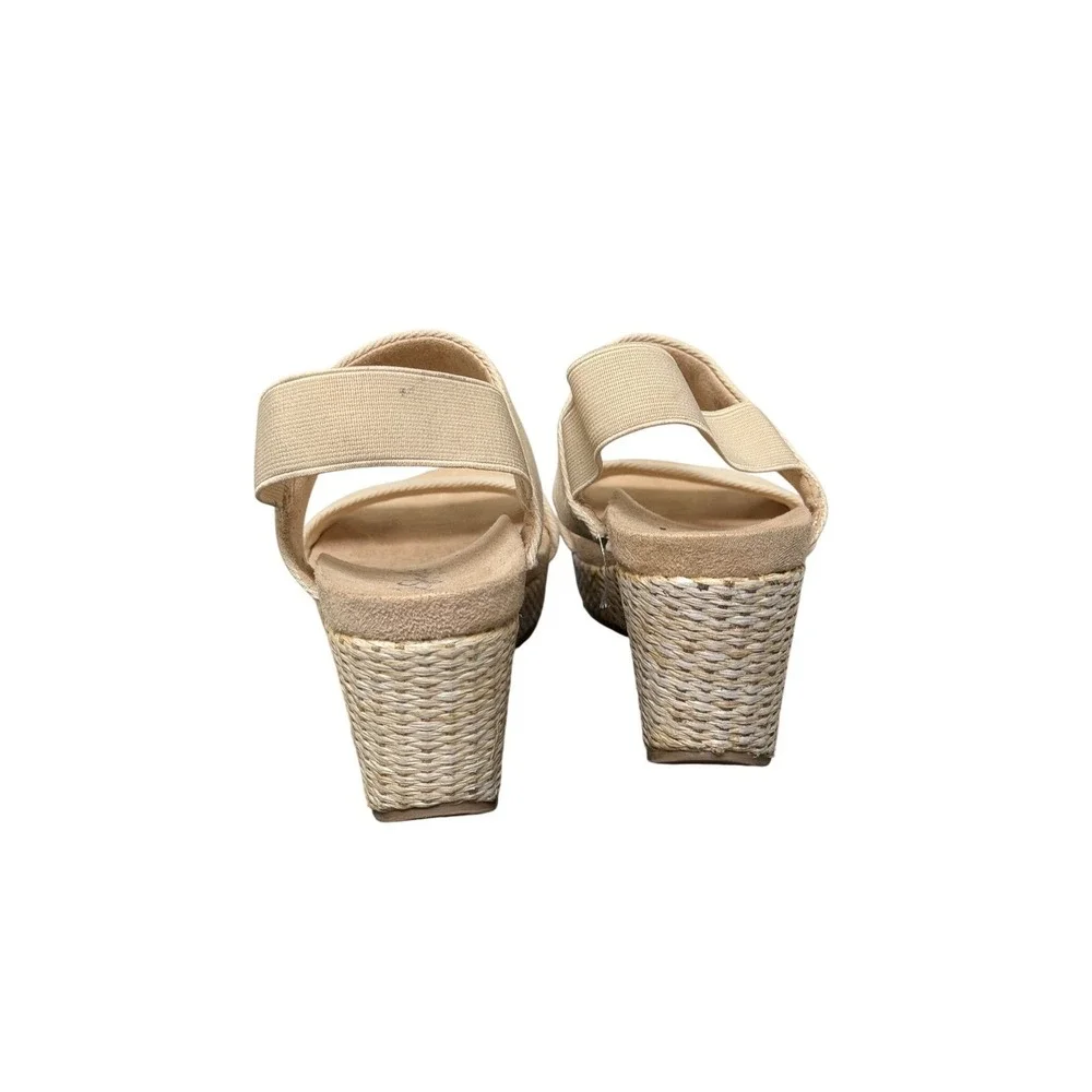 LifeStride Delta Wedge Sandals Women 5.5M Beige Elastic Espadrille Platform